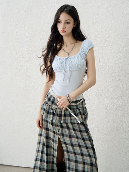 LADYGHOST Ghost Girl Square Neck Collarbone Crop Women&