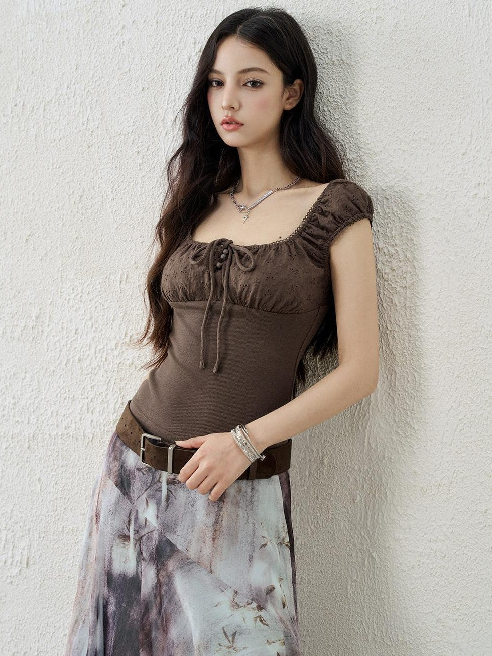 LADYGHOST Ghost Girl Square Neck Collarbone Crop Women&