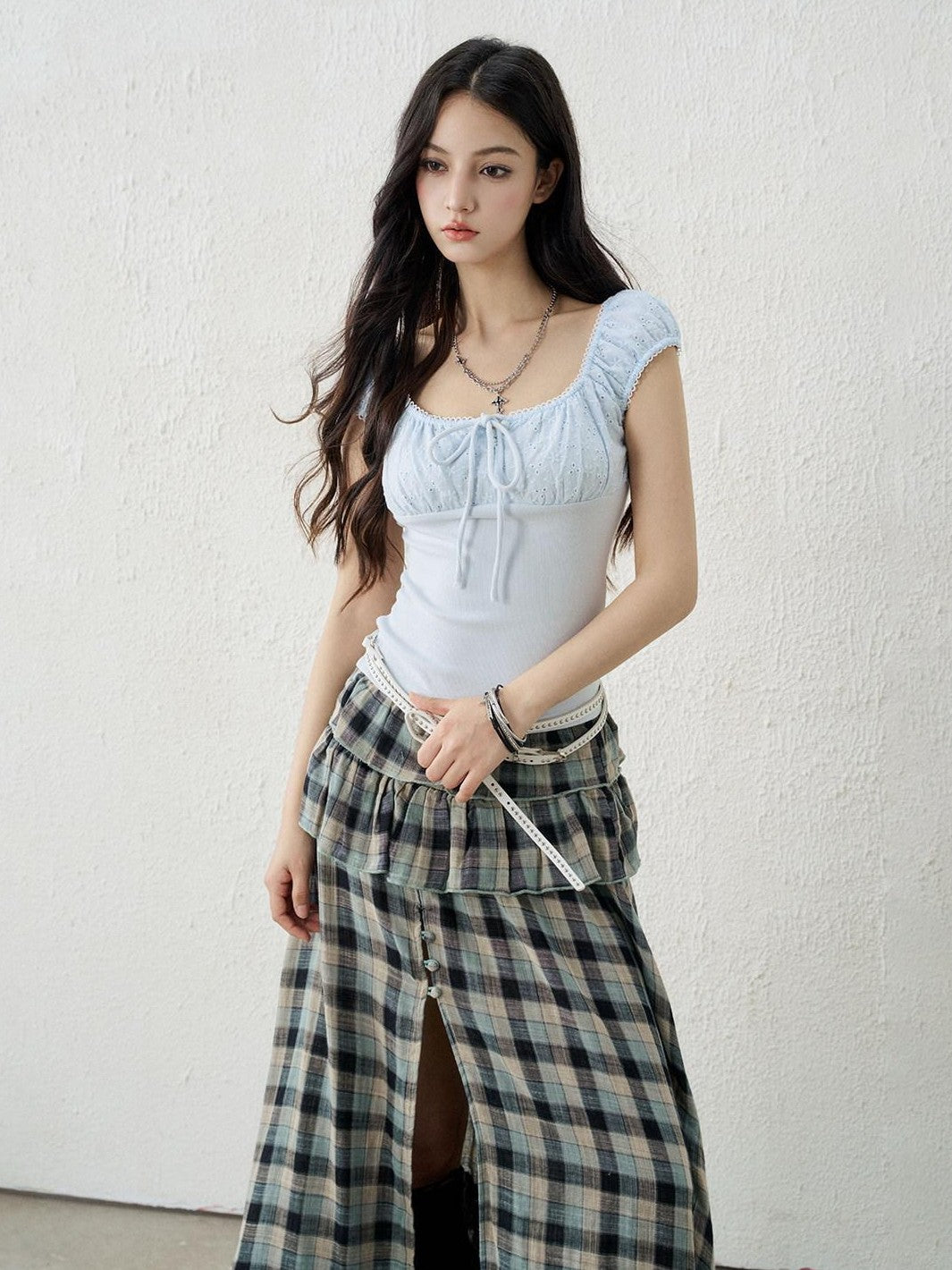 LADYGHOST Ghost Girl Square Neck Collarbone Crop Women&