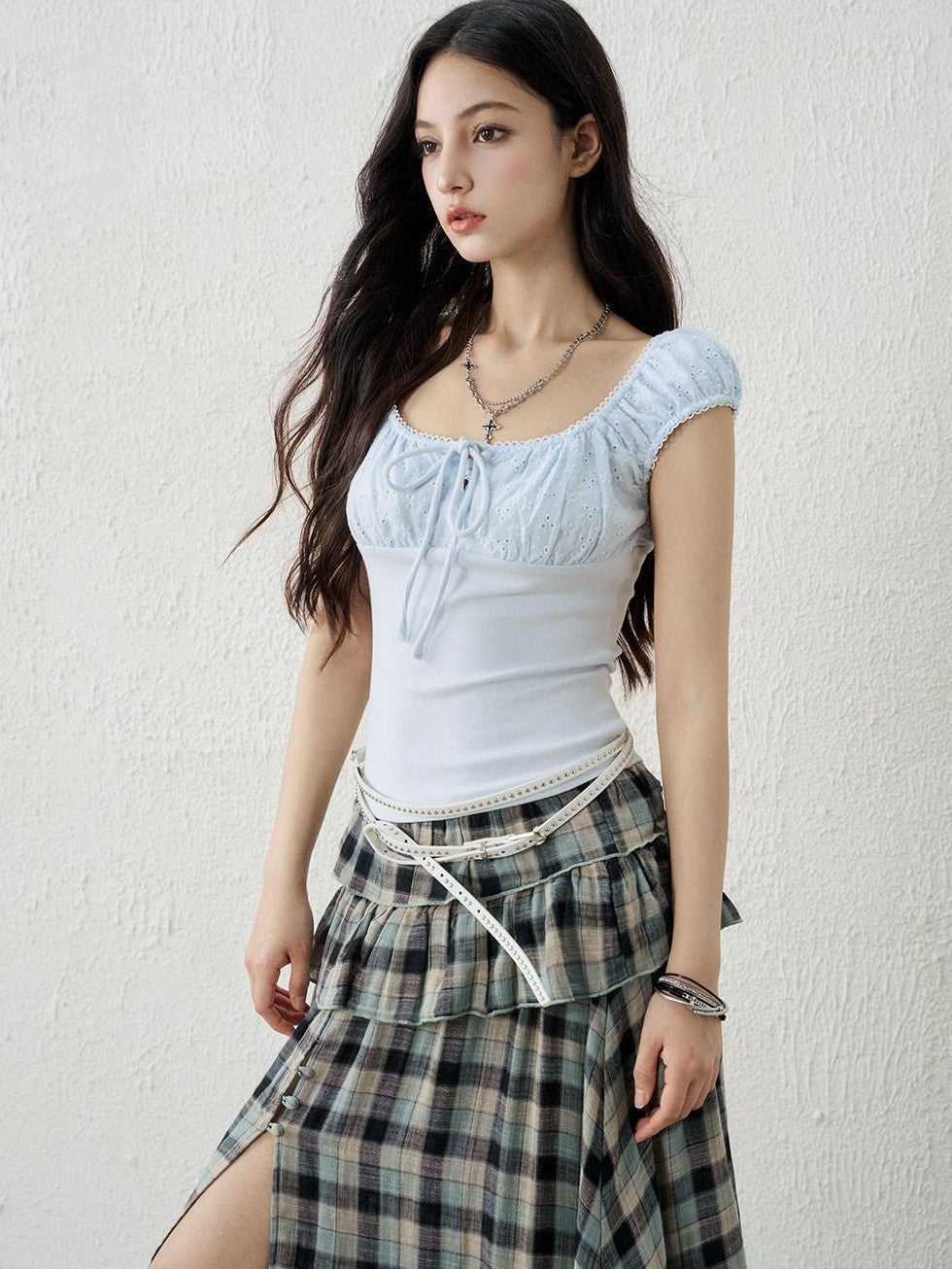 LADYGHOST Ghost Girl Square Neck Collarbone Crop Women&