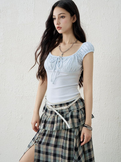 LADYGHOST Ghost Girl Square Neck Collarbone Crop Women&