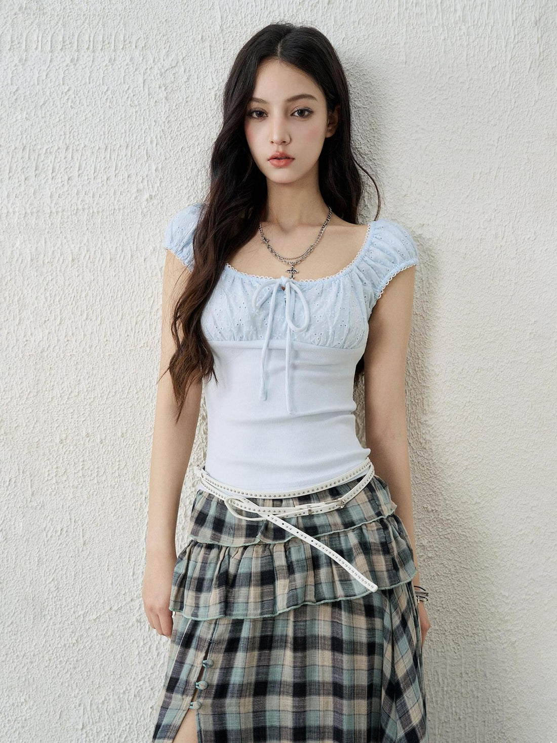 LADYGHOST Ghost Girl Square Neck Collarbone Crop Women&