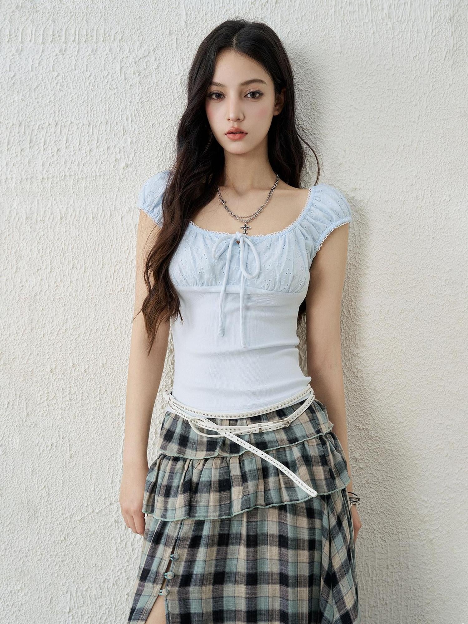 LADYGHOST Ghost Girl Square Neck Collarbone Crop Women&