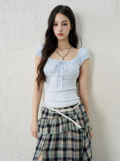 LADYGHOST Ghost Girl Square Neck Collarbone Crop Women&