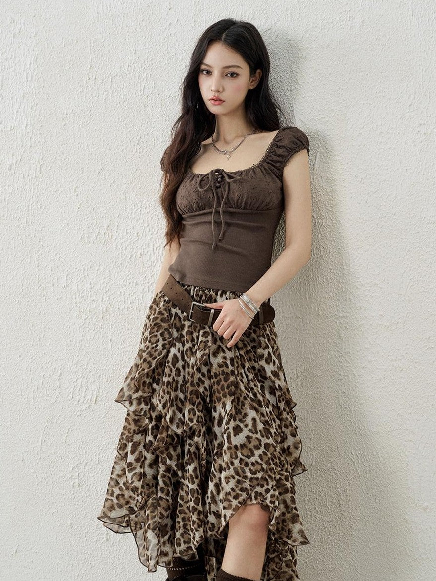 LADYGHOST Ghost Girl Square Neck Collarbone Crop Women&