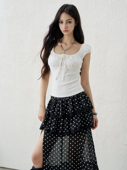 LADYGHOST Ghost Girl Square Neck Collarbone Crop Women&
