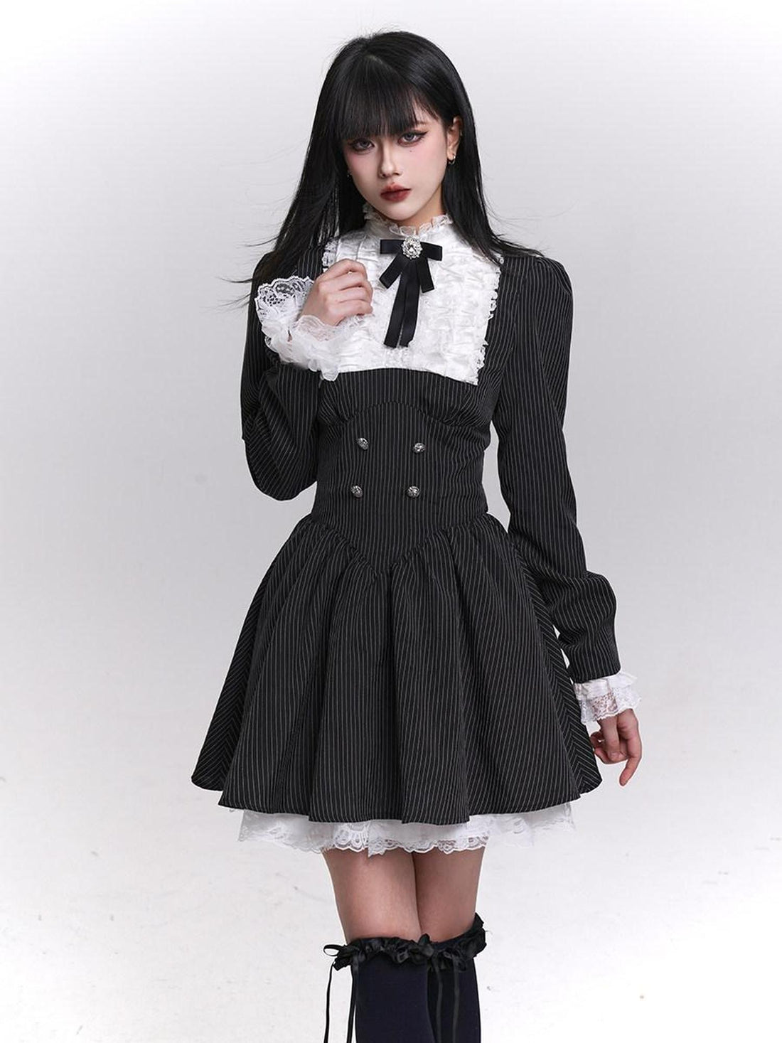 LADYGHOST Ghost Girl Striped Medieval Vintage Gothic Lolita Women&