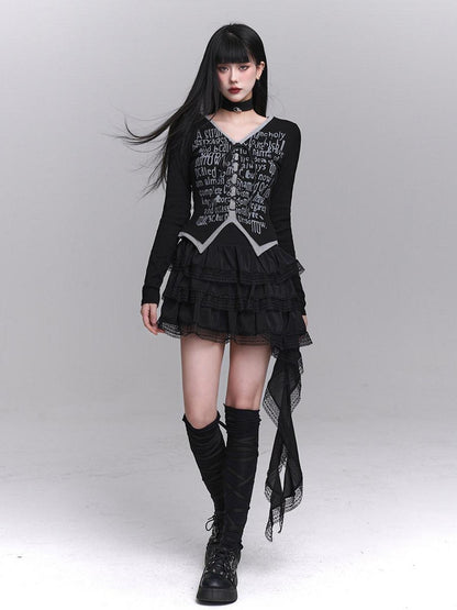 LADYGHOST Ghost Girl Unique Faux Two Piece Colorblock V-neck Women&