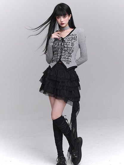 LADYGHOST Ghost Girl Unique Faux Two Piece Colorblock V-neck Women&