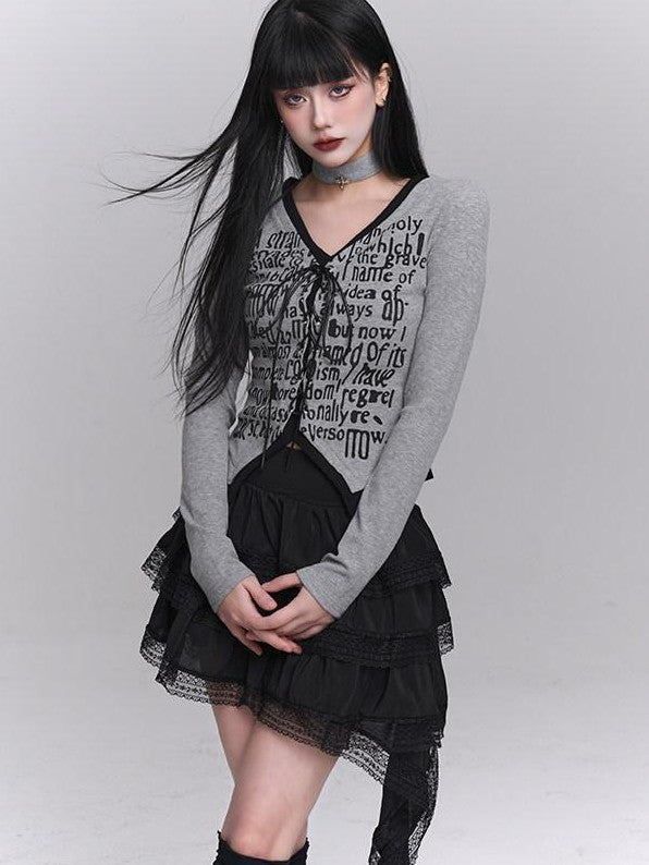 LADYGHOST Ghost Girl Unique Faux Two Piece Colorblock V-neck Women&