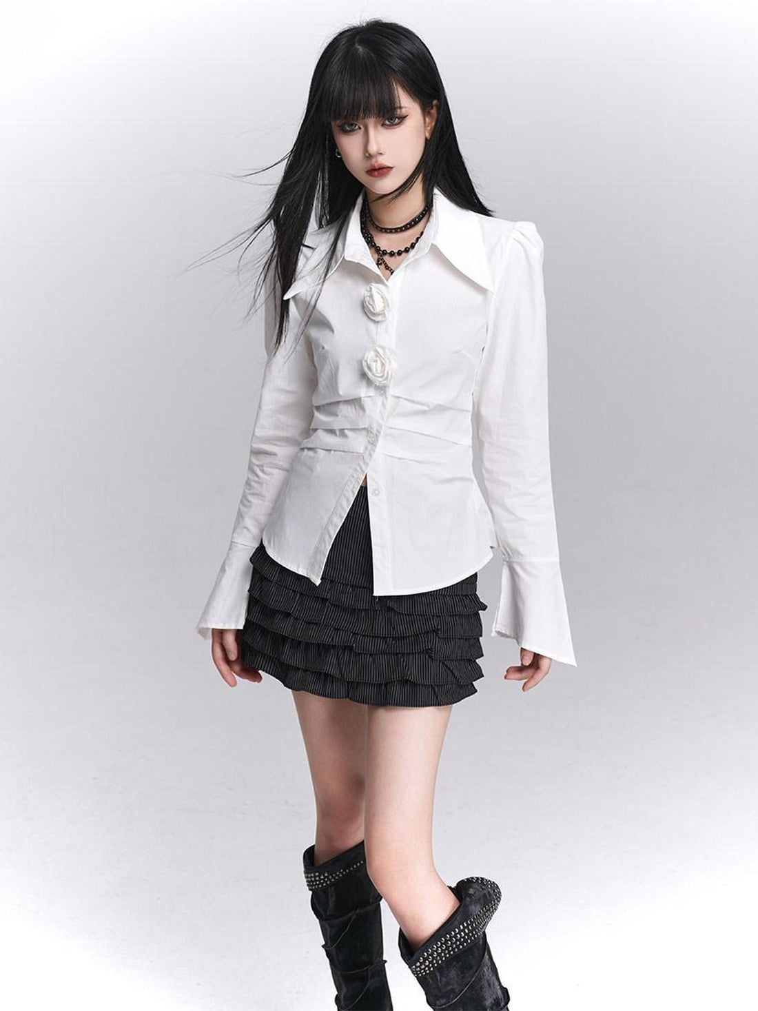 LADYGHOST Ghost Girl Unique Waist Cinched Long Sleeve White Women&
