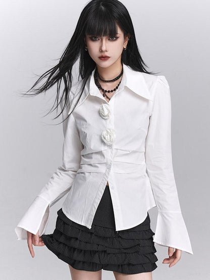 LADYGHOST Ghost Girl Unique Waist Cinched Long Sleeve White Women&