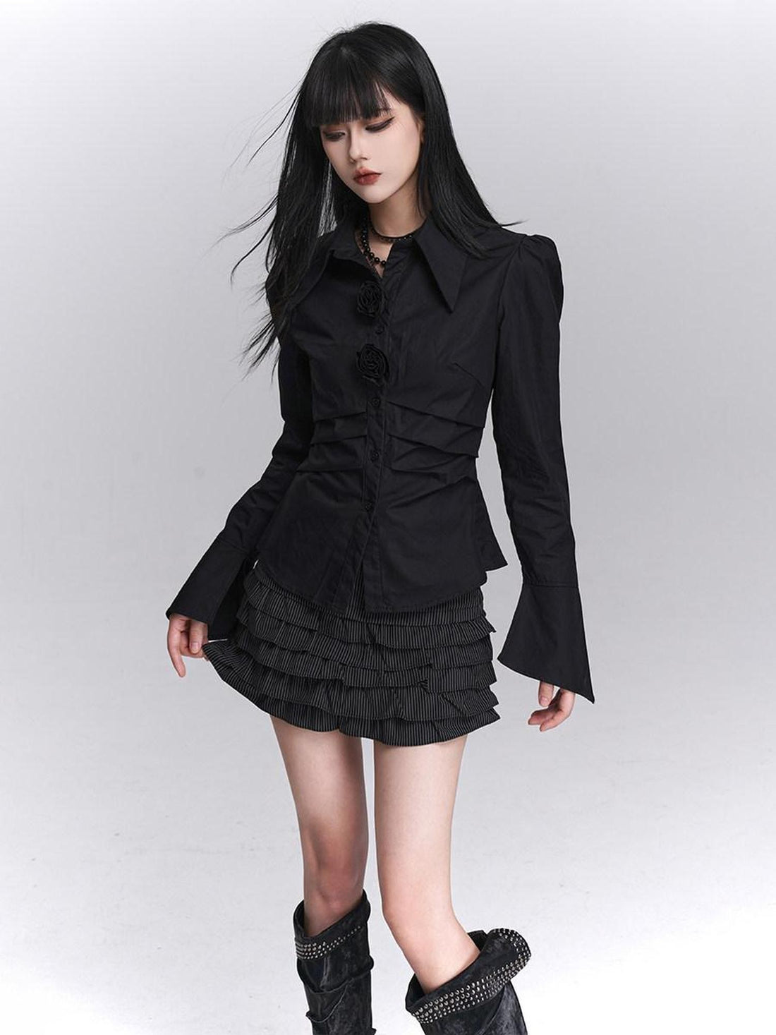 LADYGHOST Ghost Girl Unique Waist Cinched Long Sleeve White Women&