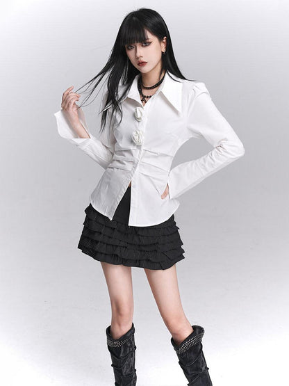 LADYGHOST Ghost Girl Unique Waist Cinched Long Sleeve White Women&
