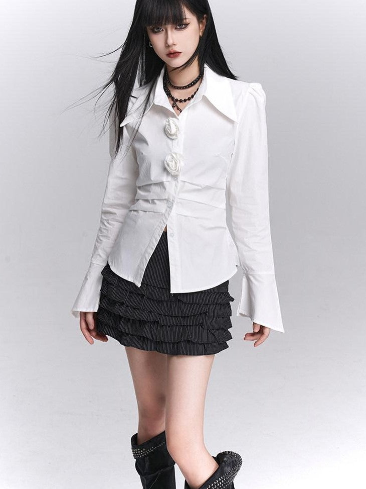 LADYGHOST Ghost Girl Unique Waist Cinched Long Sleeve White Women&