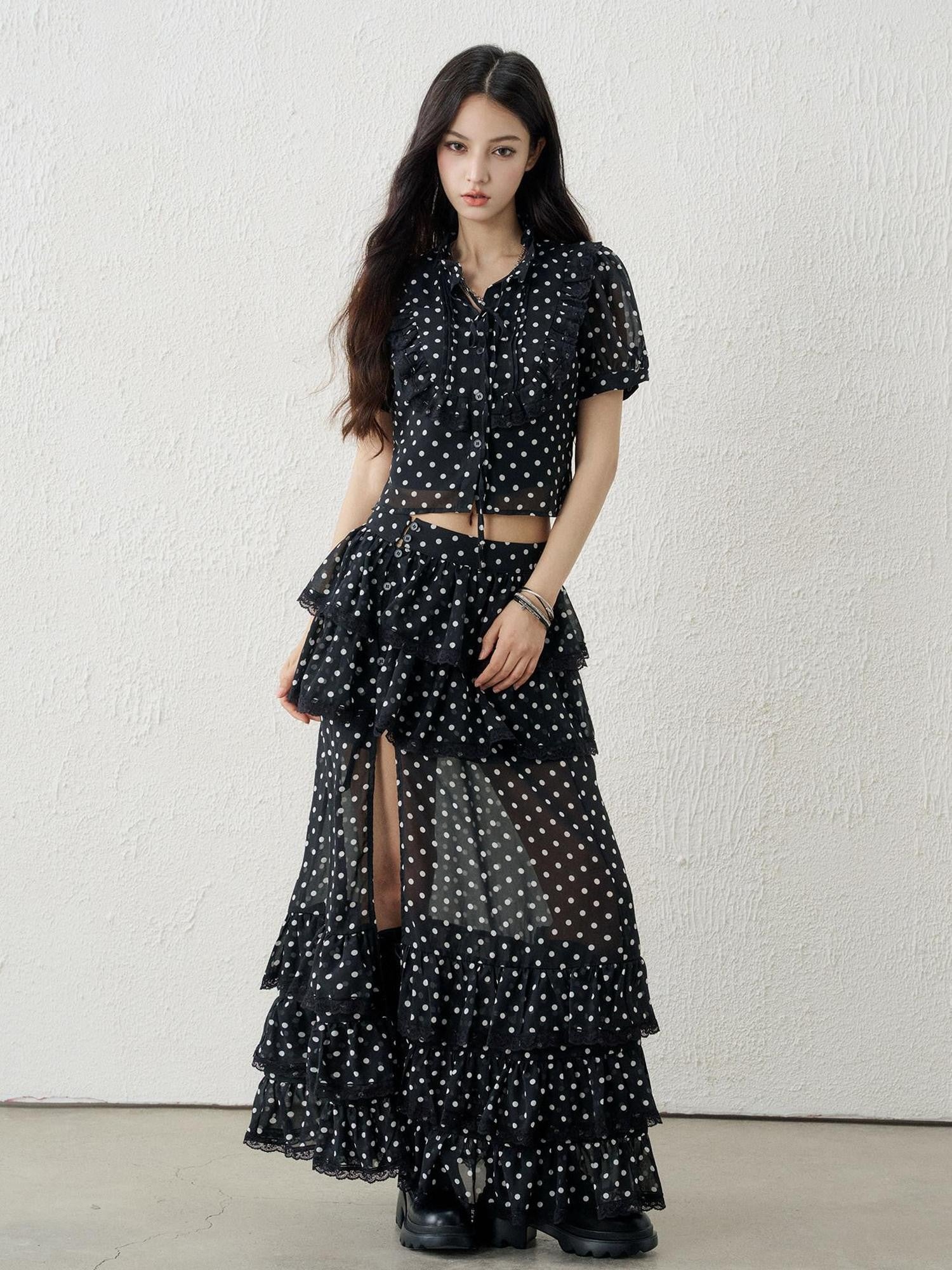 LADYGHOST Ghost Girl Vintage Black Polka Dot Women&