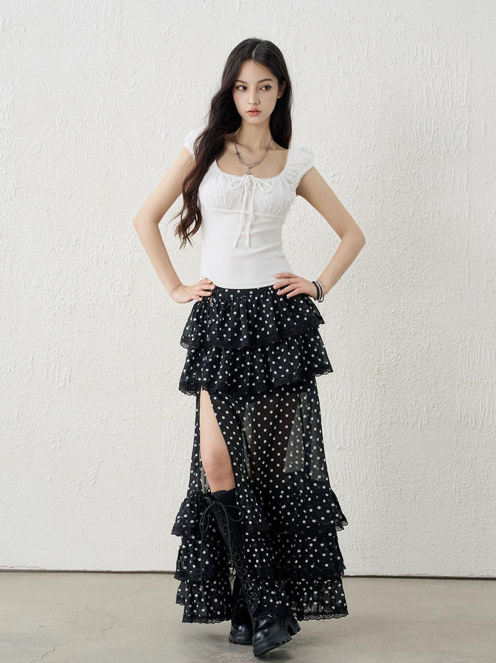 LADYGHOST Ghost Girl Vintage Black Polka Dot Women&