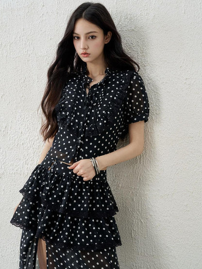 LADYGHOST Ghost Girl Vintage Black Polka Dot Women&