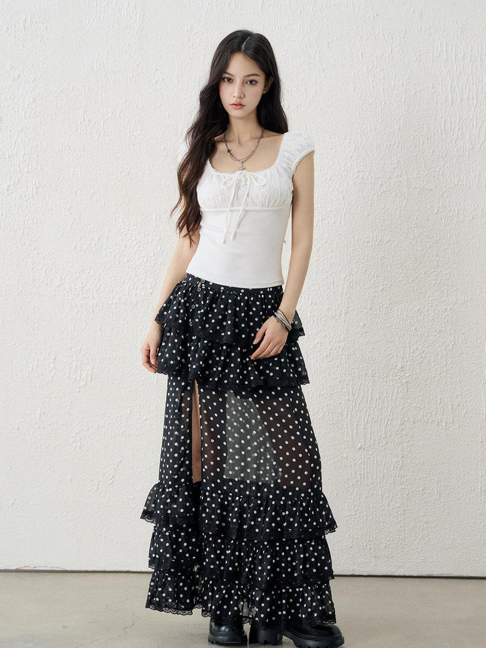 LADYGHOST Ghost Girl Vintage Black Polka Dot Women&