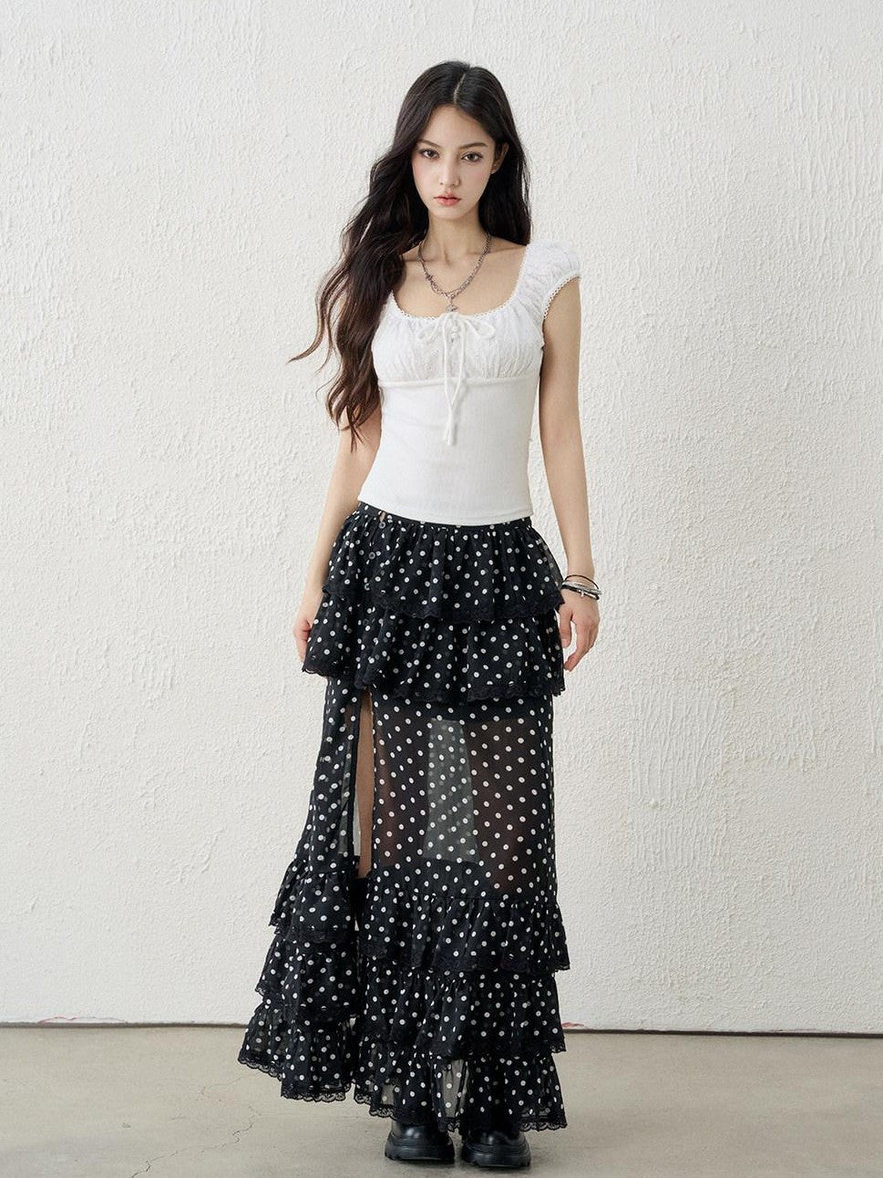LADYGHOST Ghost Girl Vintage Black Polka Dot Women&