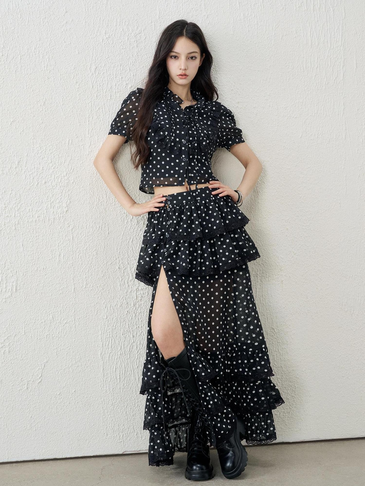 LADYGHOST Ghost Girl Vintage Black Polka Dot Women&