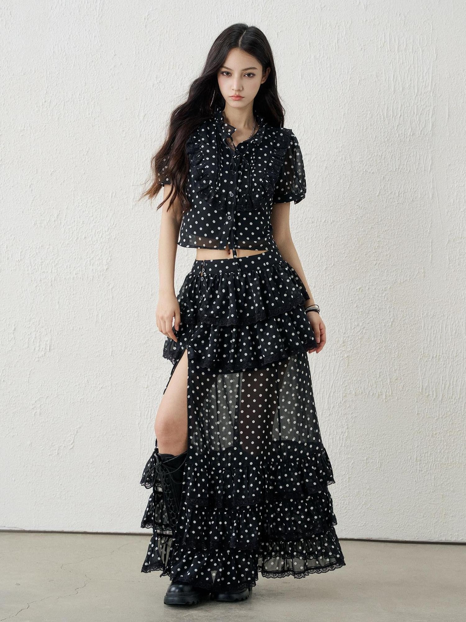 LADYGHOST Ghost Girl Vintage Black Polka Dot Women&