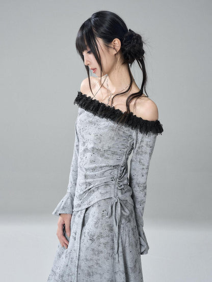 LADYGHOST Ghost Off Shoulder Flared Sleeve Slim Fit Women&