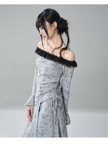 LADYGHOST Ghost Off Shoulder Flared Sleeve Slim Fit Women&