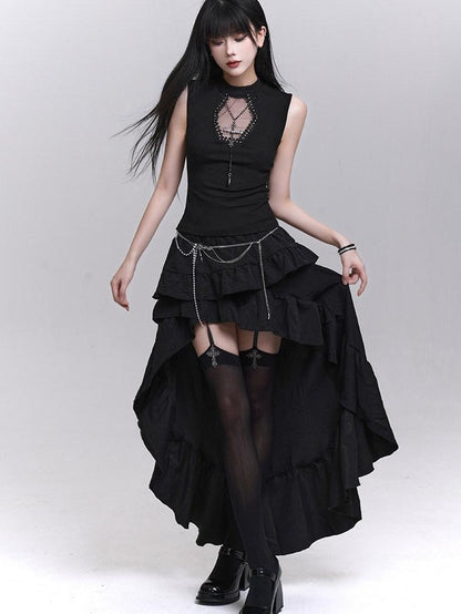 LADYGHOST Ghost Print Black Sleeveless Unique Festival Edgy Women&