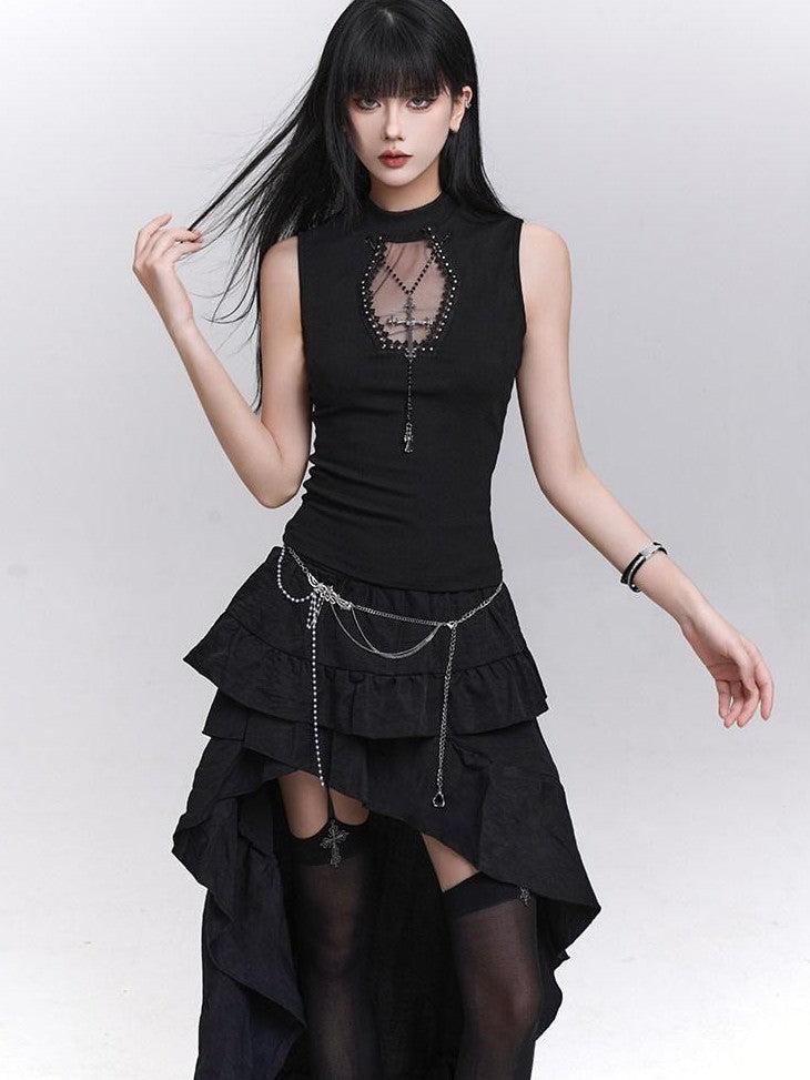 LADYGHOST Ghost Print Black Sleeveless Unique Festival Edgy Women&