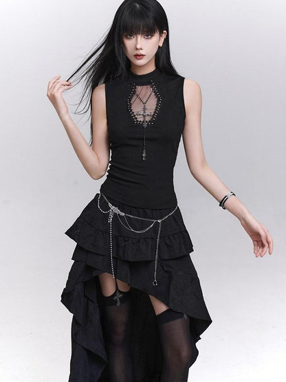 LADYGHOST Ghost Print Black Sleeveless Unique Festival Edgy Women&