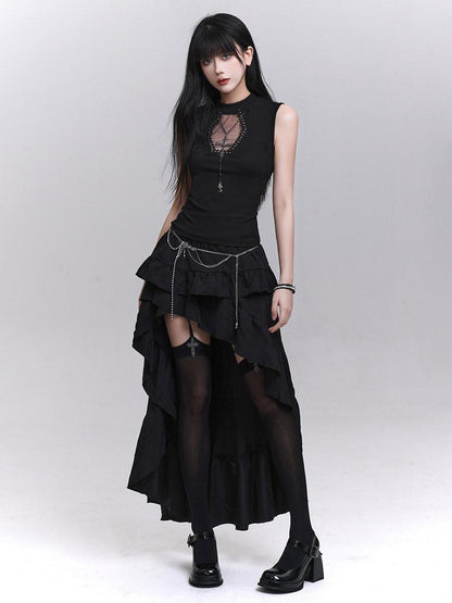 LADYGHOST Ghost Print Black Sleeveless Unique Festival Edgy Women&