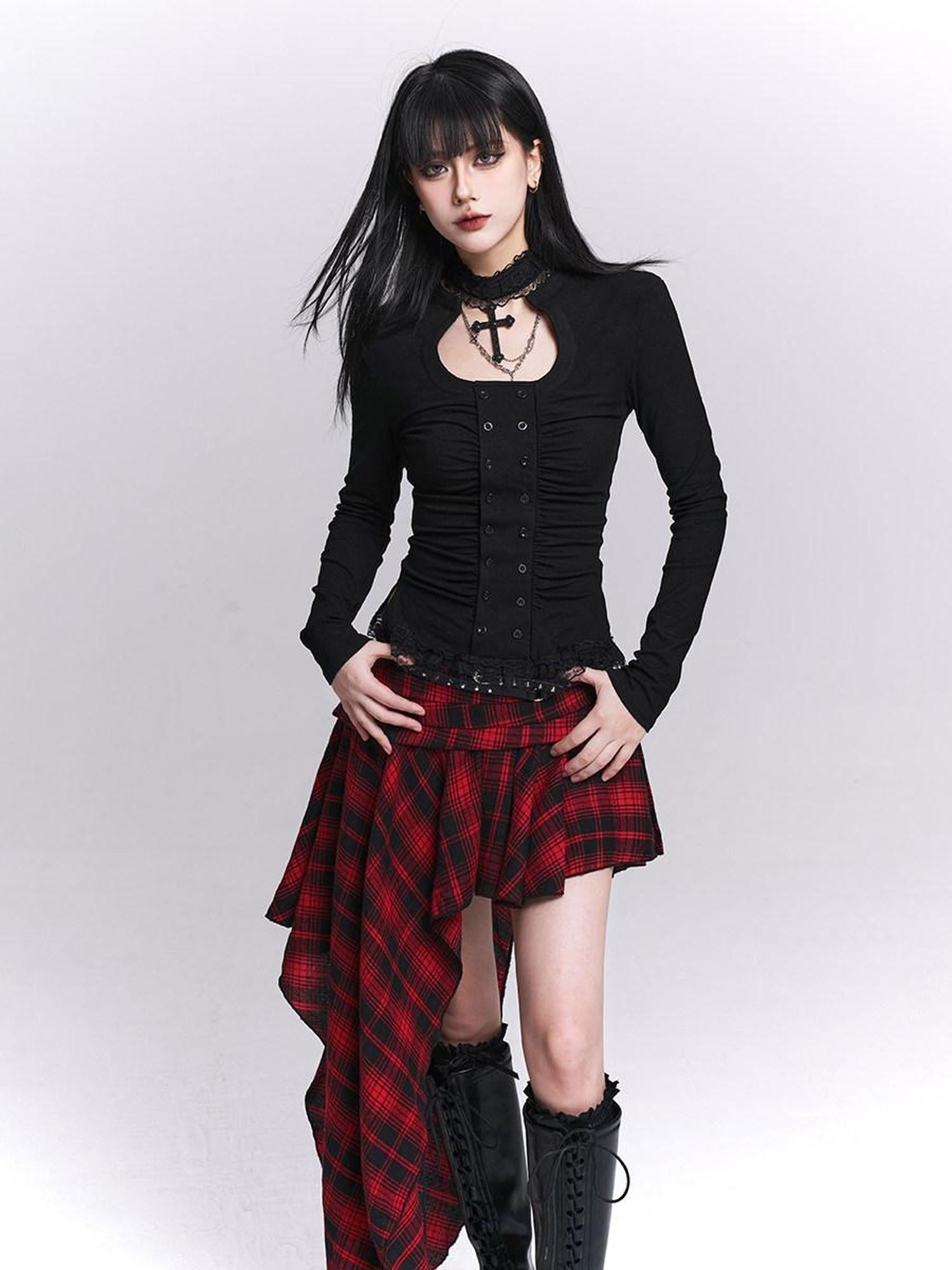 LADYGHOST Ghost Print Gothic Cinched Waist Women&