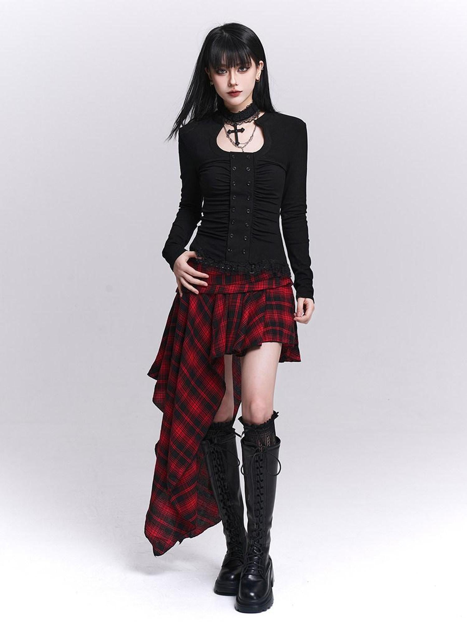 LADYGHOST Ghost Print Gothic Cinched Waist Women&