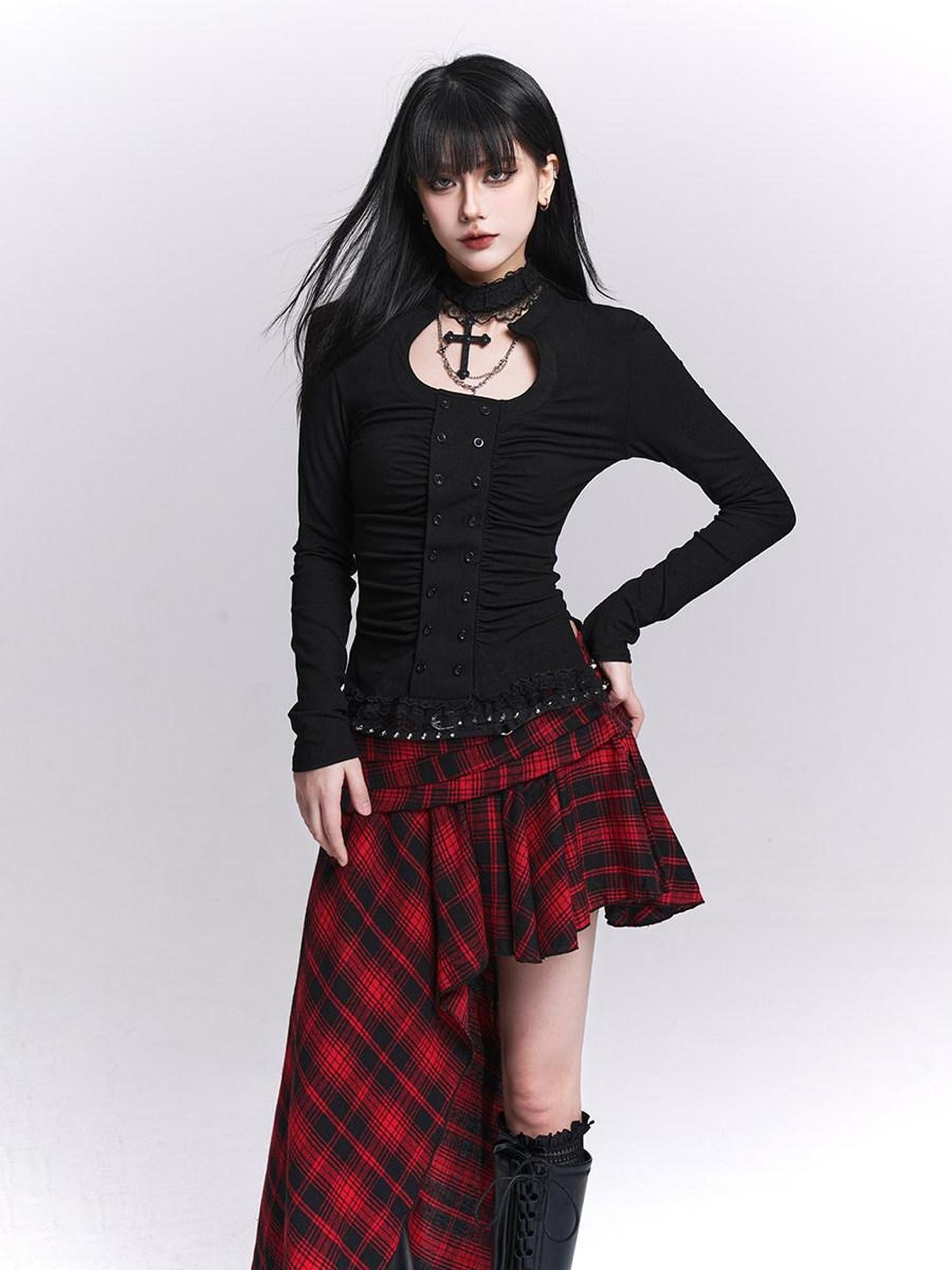 LADYGHOST Ghost Print Gothic Cinched Waist Women&