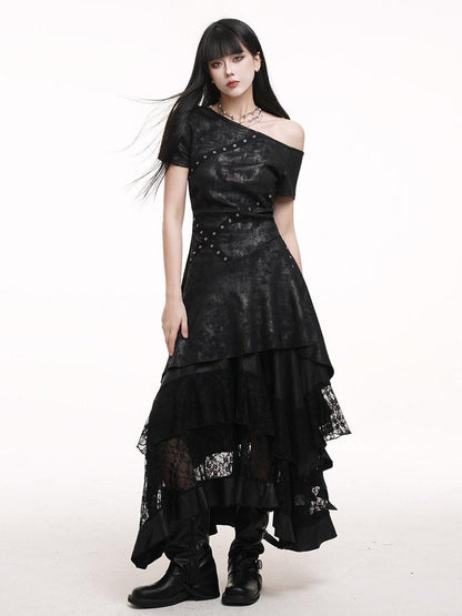 LADYGHOST Ghostly Asymmetrical One Shoulder Black Festival Women&