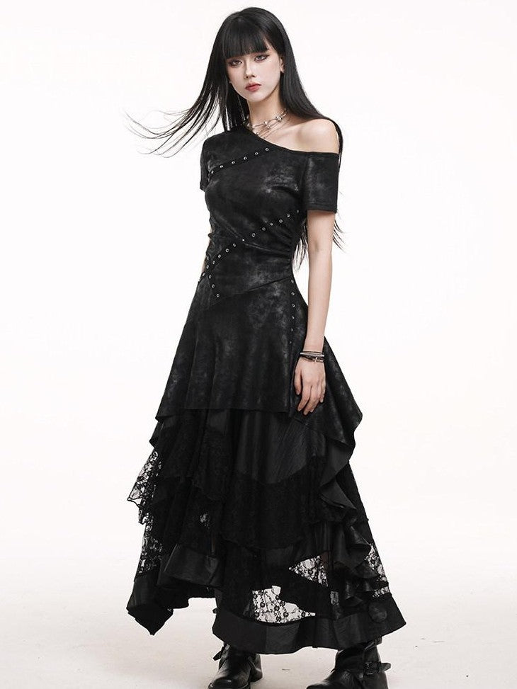 LADYGHOST Ghostly Asymmetrical One Shoulder Black Festival Women&