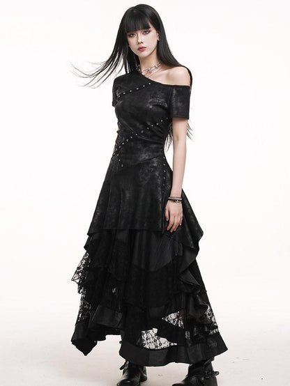 LADYGHOST Ghostly Asymmetrical One Shoulder Black Festival Women&