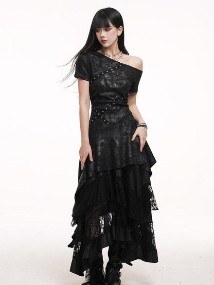 LADYGHOST Ghostly Asymmetrical One Shoulder Black Festival Women&