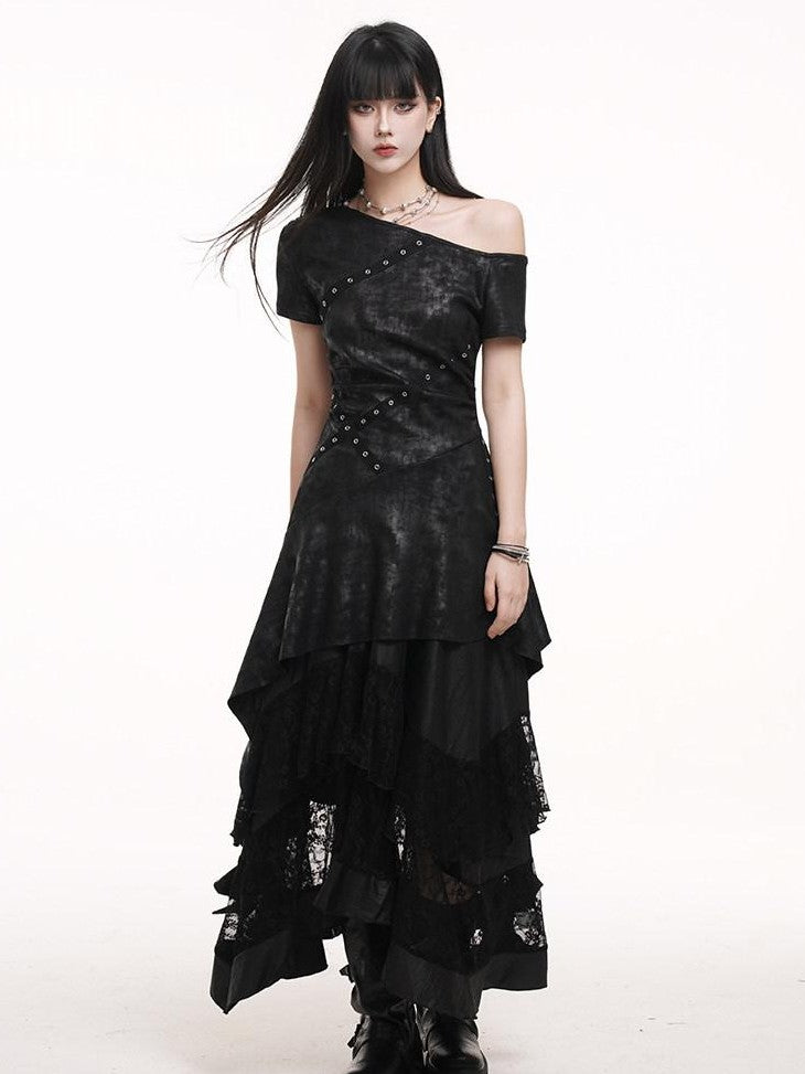 LADYGHOST Ghostly Asymmetrical One Shoulder Black Festival Women&