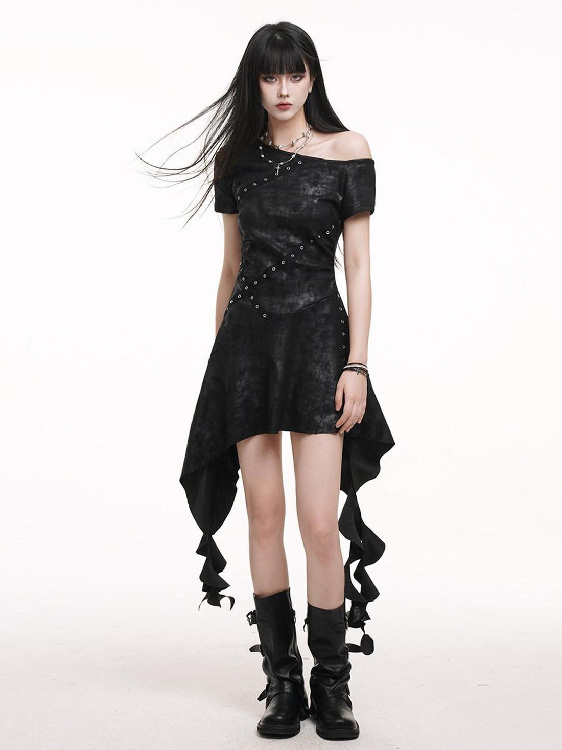 LADYGHOST Ghostly Asymmetrical One Shoulder Black Festival Women&