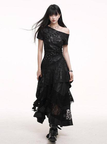 LADYGHOST Ghostly Asymmetrical One Shoulder Black Festival Women&
