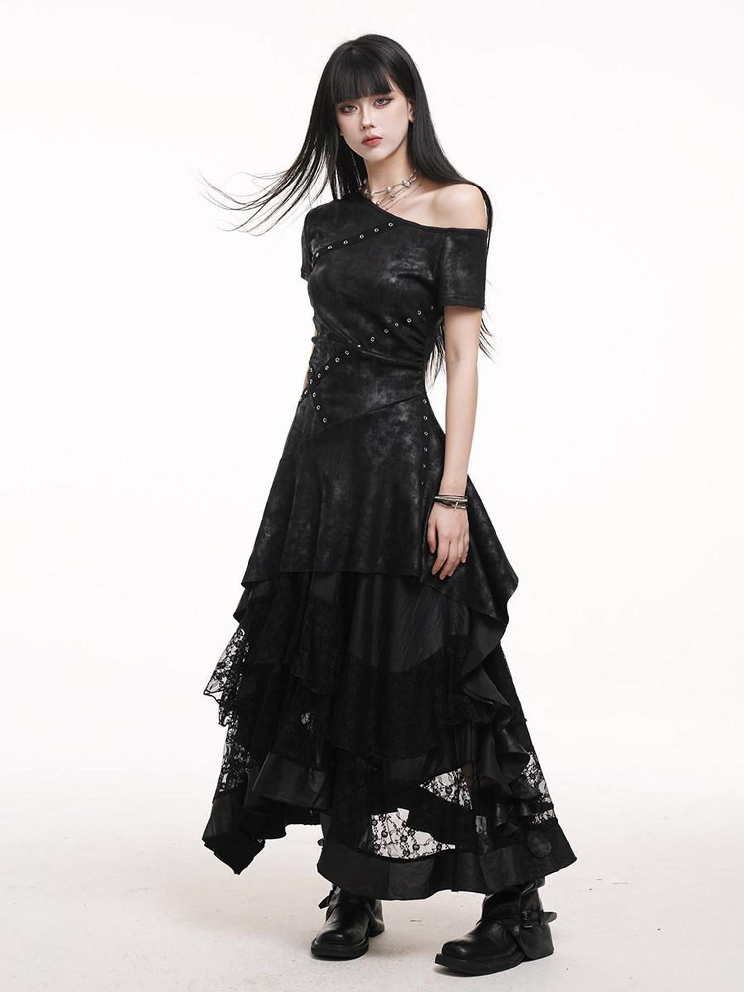 LADYGHOST Ghostly Asymmetrical One Shoulder Black Festival Women&