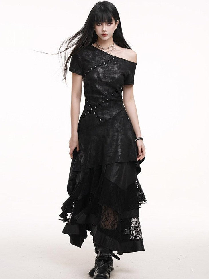 LADYGHOST Ghostly Asymmetrical One Shoulder Black Festival Women&