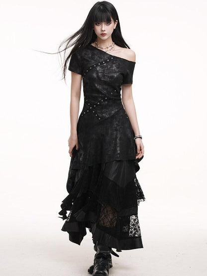 LADYGHOST Ghostly Asymmetrical One Shoulder Black Festival Women&