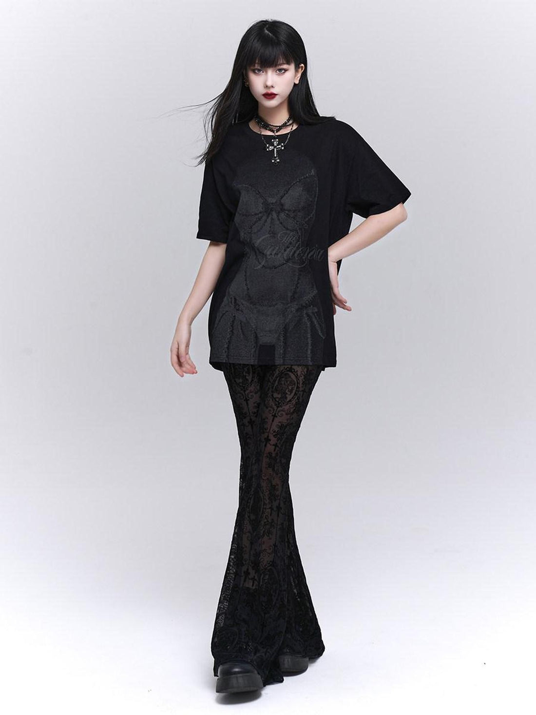 LADYGHOST Ghostly Black Gothic Subculture Slimming Women&