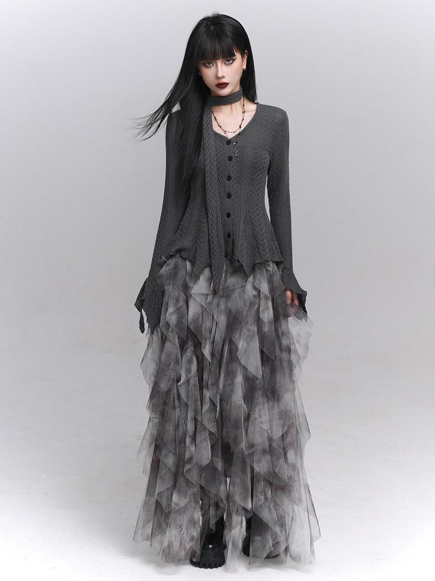 LADYGHOST Ghostly Black Gray Asymmetric Layered Women&