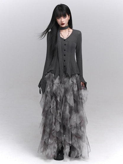 LADYGHOST Ghostly Black Gray Asymmetric Layered Women&
