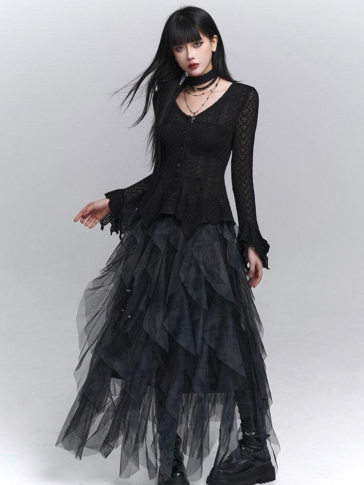 LADYGHOST Ghostly Black Gray Asymmetric Layered Women&