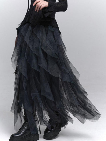 LADYGHOST Ghostly Black Gray Asymmetric Layered Women&